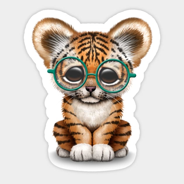 Cute Baby Tiger Cub Wearing Glasses Sticker by jeffbartels